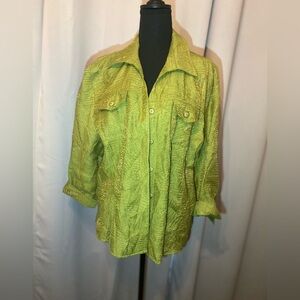 Women’s‎ Shirt Shacket Size XL Chartreuse with Gold Metallic Sheen
